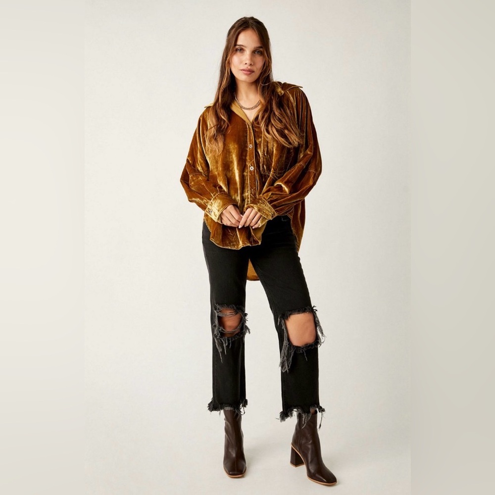 Free People Black Distressed Ankle Jeans